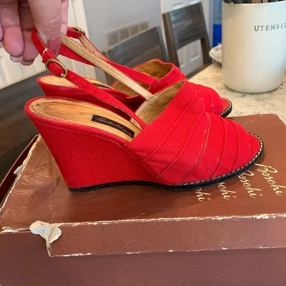 Vintage Boschi Red Wedge Sandals 5.5 with box